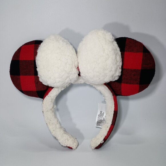 RARE Disney Official Buffalo Plaid Minnie Ears Hats Sherpa Lining Red/Black